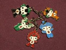 Rare Metal Key Ring / Bracelet Charms 2008 Beijing Olympics Panda Mascots x 5 