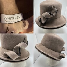 WHITELEY tan 100% fur  felt formal hat VGC inner rim measures 20" swirl detail