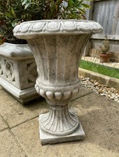Fluted Stone Urn Garden Statue Outdoor Ancient Classical Planter Trough Ornament