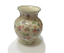 Thomas Bavaria Ivory Vase with Floral Print & Green Trim US Germany  Zone 5”
