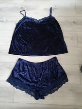 BNWOT Ann Summers Blue Crushed Velvet & Lace PJ Cami & Shorts Set Sz Large 16-18