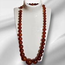 Unique Vintage Marblesed Cherry Red Graduated Bakelite Bead Necklace