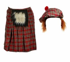 SCOTTISH Mens COSTUME Scotsman Tartan Hat Kilt Hair Burns Night Fancy Dress UK