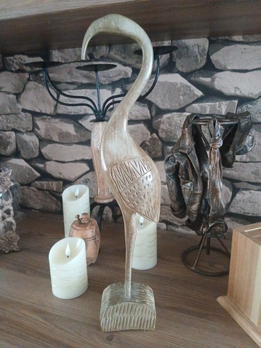 Wooden hand carved crane - wooden,