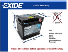 Car Battery EA530 Exide 012