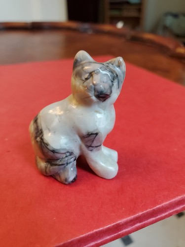 Carved marble cat figurine - carved,
