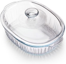 NUTRIUPS 2L Oval Glass Casserole Dish with Lid, Borosilicate Glass, Oval Casser