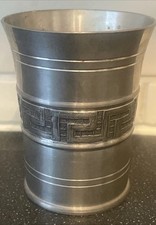 Vintage BT  Pewter Tumbler Beaker with a Greek Key Design