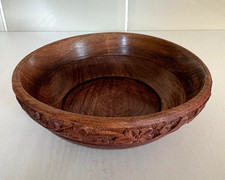 Small Wooden Handmade Candy Dish / Trinket Bowl, Hand Carved Floral Design