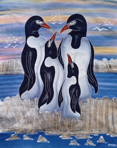 Penguin family signed - family, batik