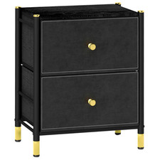 Black PU Leather Bedside Table with 2 Drawers, 46x30x55cm, Steel Legs