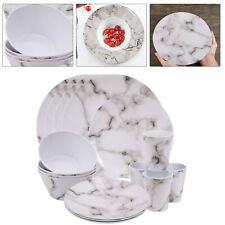 Melamine Dinner Tableware Set Marble Ideal for Camping BBQs Picnics 16-Piece