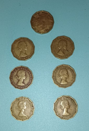 Three pence coins from - 7, x