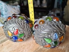 Arab Hand Hammered Silver Metal Decorative Jewelled Orbs / Spheres 