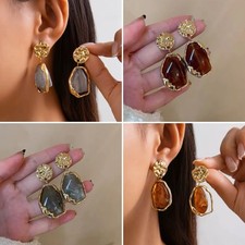 Resin Style Zircon Square Stone Earrings Vintage Fashion Statement Jewellery