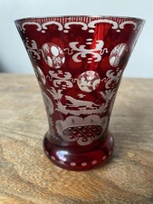 Vintage 1920s EGERMANN RUBY RED Bohemian Czech Art Glass 4.5 ” VASE Wolf Feature
