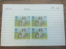 Block 4 unused stamps QEll GB Dogs Welsh Springer Spaniel Tarfgi Cymreig 1979