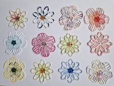12 LARGE 6CM LAYERED FLOWERS WITH FLOWER GEM CENTRE CARD EMBELLISHMENTS TOPPERS