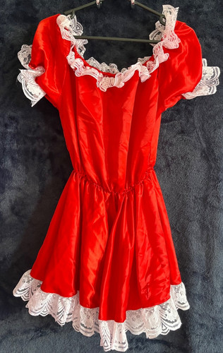 Red satin sissy short dress - red,