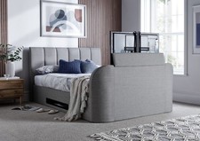 Copenhagen Upholstered Ottoman TV Bed Mid Grey - Super King Size Bed Frame Only