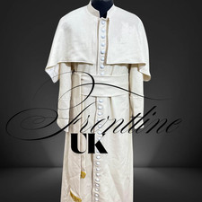 White Catholic Priest Cassock with Cape & Sash – Traditional Clergy Vestment