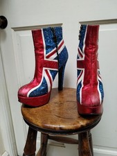 Vintage Red Or Dead 90s Union Jack Glitter Leather Platform Boots Size 6