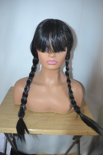 Womens long black plaited - black,