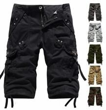 Mens Casual 3/4 Long Length Shorts Elasticated Waist Cotton Combat Cargo Pants