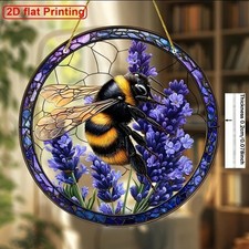 Bee Lavender Flower Suncatcher - Stained Glass Effect Window Hanging Decor (A2)