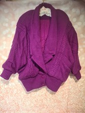 Jacques Vert Vintage Magenta Cardigan Wool Nylon Mohair Blend Batwing Size Large