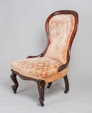 Antique Victorian Spoon Back Nursing Chair C19th H95cm W60cm D70cm Pink Velvet