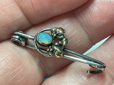 Jewellery Fabulous Art Nouveau 10CT Yellow Gold, 925 Sterling & Fire Opal Brooch