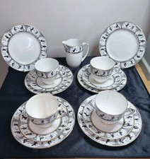 4 Old Foley Fairies And Pixies White Silhouette Cups And Saucers + Milk Jug