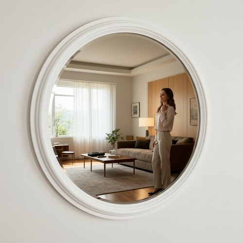 Large round white mirror - white,
