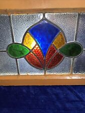 2 Small Antique Stained Leaded Glass Transom Windows 21" by 13" Window Pair