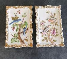 2 x Vintage Porcelain Miniature Wall Plaques of Birds, 3D Relief Handpainted.