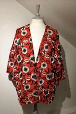 River Island Size L Red Floral Kimono Jacket Top Open Front Embroidered