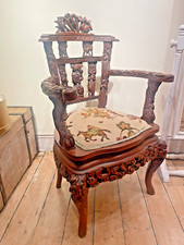 Antique Chinese Heavily carved Ornate Hardwood Armchair elbow chair Throne