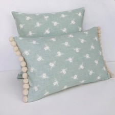 Duck Egg Bumblebee Linen Look Cushion Cover with Pom Pom Trim DOUBLE SSIDED