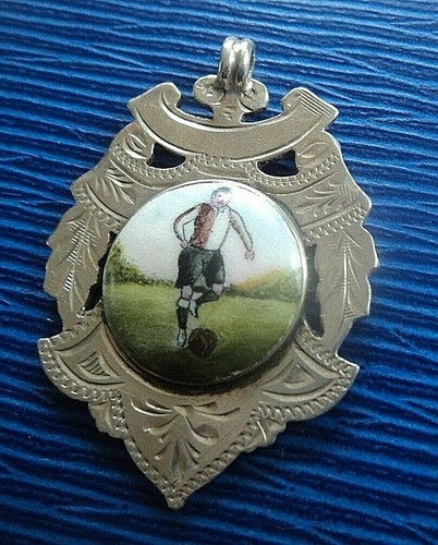 Silver enamel football medal - silver,