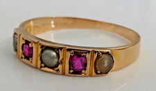 FINE ANTIQUE VICTORIAN 15ct GOLD RUBY & PEARL RING C.1840s