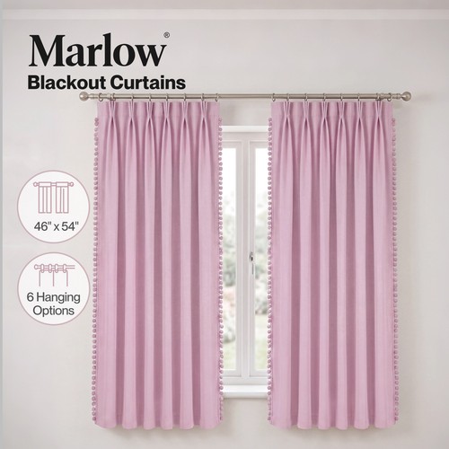 Marlow pink pom curtains - marlow,