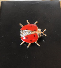 Ladybird Shape Enamel &Diamante Costume Jewellery Broach 1.25" x 1.25" Red/Gold