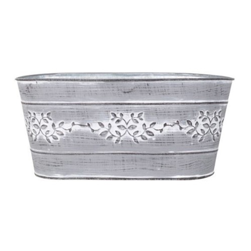 Grey tin trough planter leaf - grey,