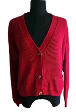 BOOHOO RED LONG SLEEVE CHUNKY KNIT CROP CARDIGAN  BUTTON  FRONT UP  SIZE L 