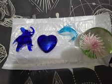4 Glass Ornaments. Blue, Paper Weight, Delicate Animals. Damage On 1 See Info!!