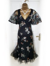 ADRIANNA PAPELL Black & Colourful Sequin Flutter Hem Evening Dress size 8 - BNWT