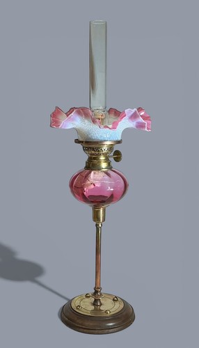 Antique peg oil lamp - lamp,, pink