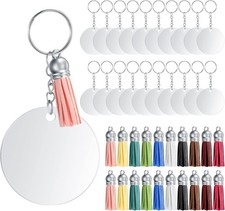 80 Pcs Acrylic Circle Blanks Keyring with Tassels Set, Round Acrylic... 