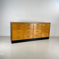 VINTAGE INDUSTRIAL 50s 16 DRAWER SHOP COUNTER HABERDASHERY CABINET OAK #4522